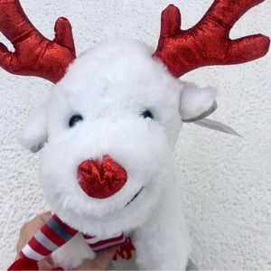 Christmas Moose Plush Striped Scarf Glitter Ears Nose
